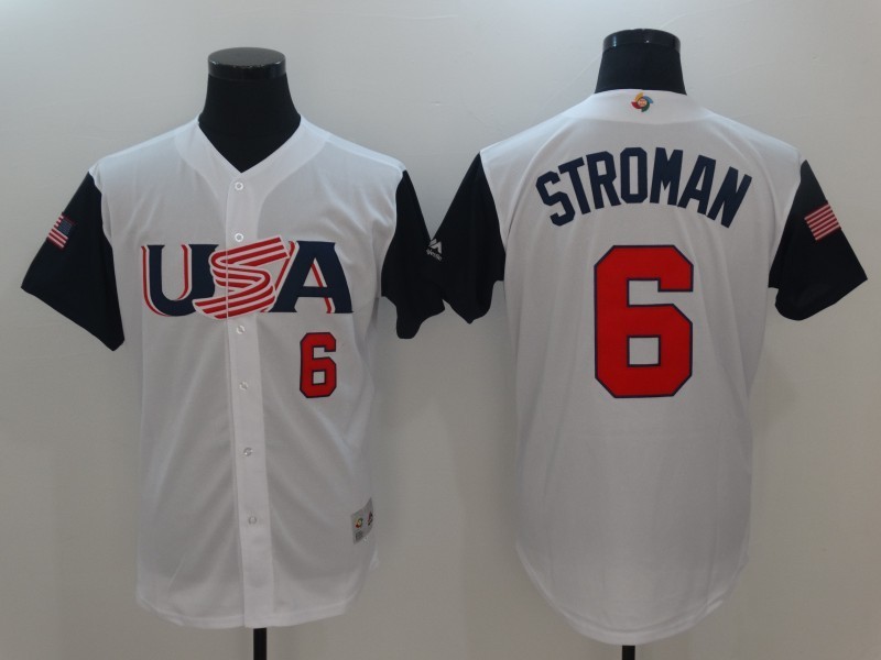 Men USA Baseball #6 Stroman White 2017 World Baseball Classic Authentic Jersey->->MLB Jersey